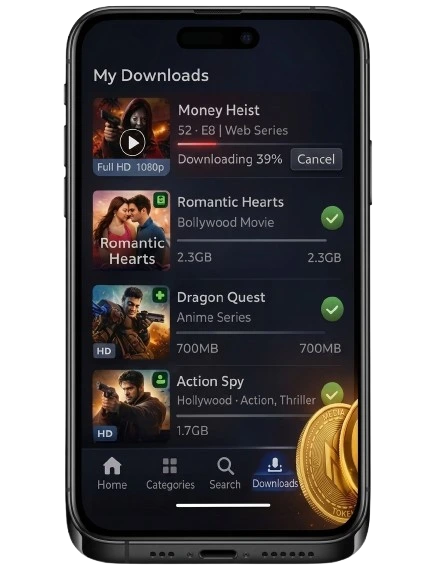 Smart Play APK downloads page showing movies and series