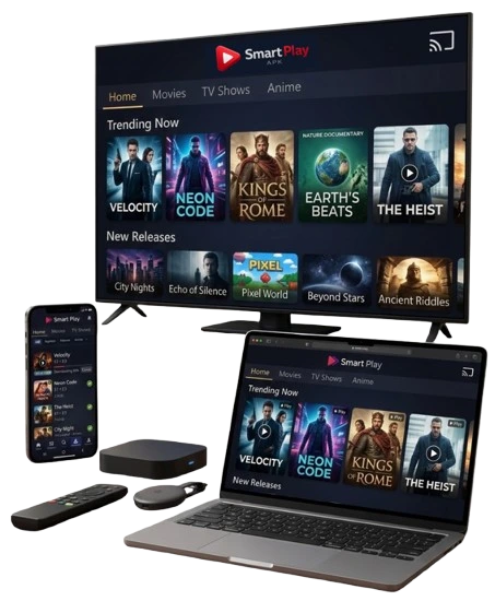 Smart Play APK streaming on TV, laptop, and smartphone